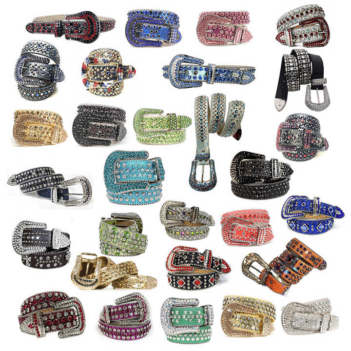 Custom logo Bling Bling BB Belt studded Diamond PU Leather Strap Black Skull Buckle Western Cowboy Rhinestone Belt for Men - 图片 4