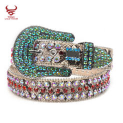 Fashion Western Cowboy Bb Simon Multi Color Crystal Rhinestone Belt Streetwear Bling Bling Big Buckle Rhinestones Belt for Men