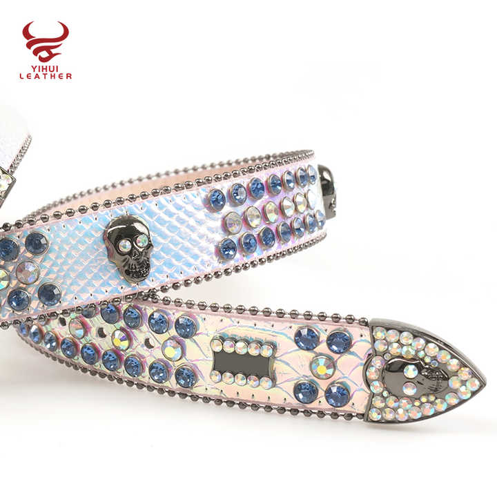 2021 New Arrival Famous Brands Cinturones Woman Belt PU Leather White Skull Rhinestone Belts - 图片 3