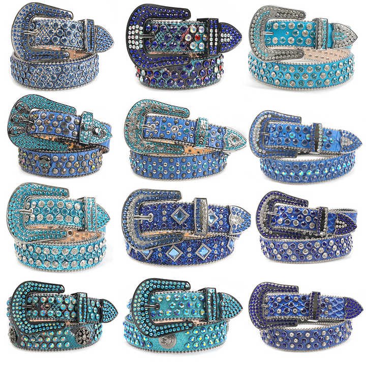 Manufacture Famous Brand Genuine Leather Belts Shiny Bling Designer Rhinestones Belt - 图片 4