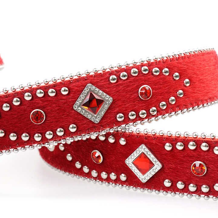 Designer Western Cowgirl PU Leather Snake Skin Belt Crystal Faux Fur Diamond Belts Christmas Red Rhinestone Belts for Women Men - 图片 5