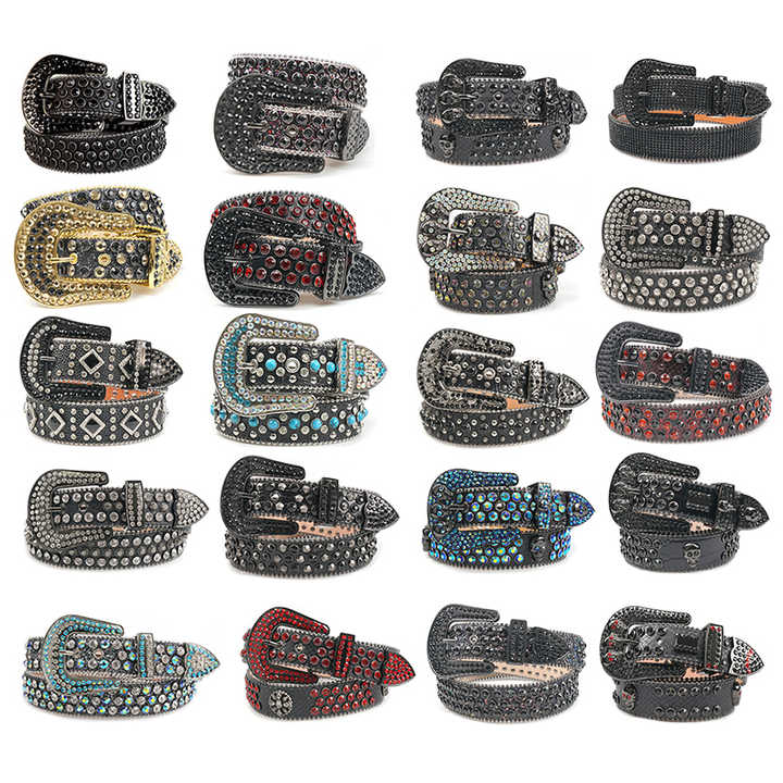 Manufacture Famous Brand Genuine Leather Belts Shiny Bling Designer Rhinestones Belt - 图片 5