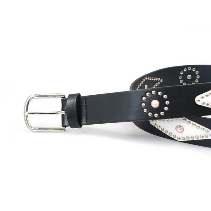 New Vintage Retro Circle Rivets Belt With Alloy Pin Buckle New Trendy Punk Goth Handmade Unisex Studded Metal Rivet Jeans Belts - 图片 4