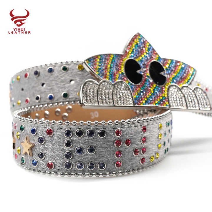 Western Cowboy Cowgirl Bling Studded Leather Belt for Jeans Pants Designer White Rhinestone Belt With Star Buckle for Men Women - 图片 5