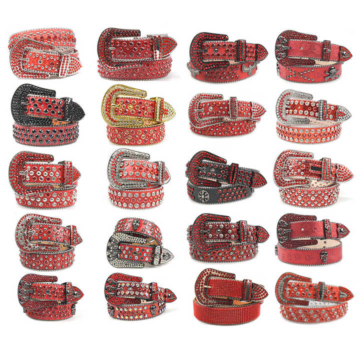 Manufacture Famous Brand Genuine Leather Belts Shiny Bling Designer Rhinestones Belt - 图片 6