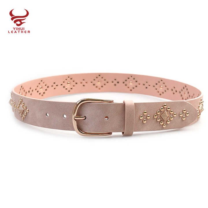 Wholesale Pin Buckle Studded Mushroom Rivets Belts Women Hollow Flower Jeans New Faux Leather Studded Blue Belt for Girls Dress - 图片 3