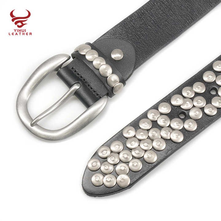 Wholesale Metal Mushroom Studded Leather Belt Genuine Leather Belt Luxury Black Punk Rock Cowhide Leather Belt for Man Women - 图片 5