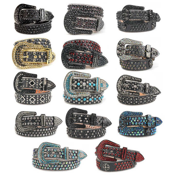 Famous Brands Removable Buckle Bling Crystal Belt Man Western Boy Stud Conchos Screw rainbow Rhinestone Belts - 图片 5