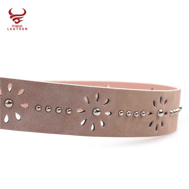 Wholesale Pin Buckle Studded Mushroom Rivets Belts Women Hollow Flower Jeans New Faux Leather Studded Blue Belt for Girls Dress - 图片 6