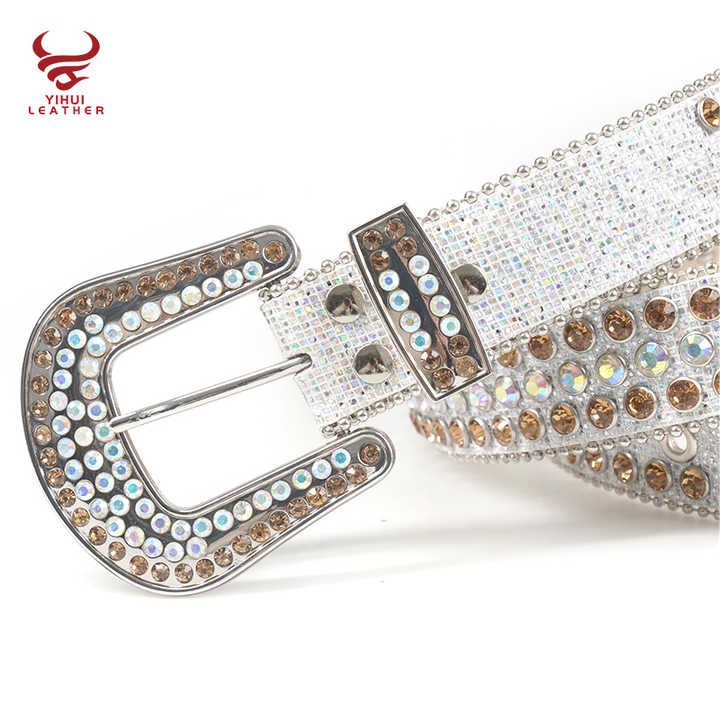 Factory Wholesale New Original Style Western Shinning Studded Rhinestone Belt Cowboy Bling Bling White BB Simon Belt - 图片 3