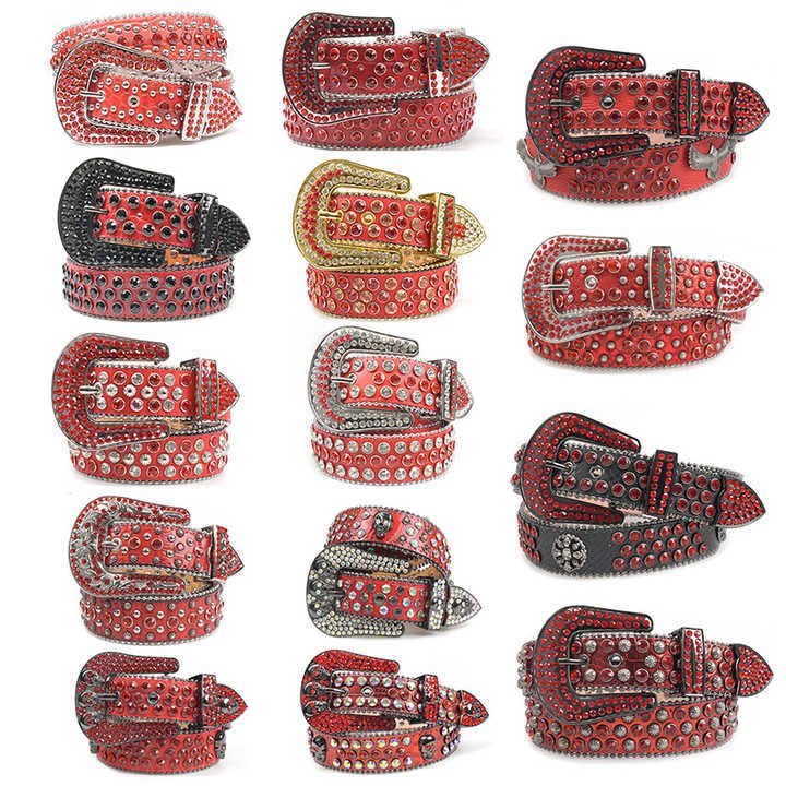 Famous Brands Removable Buckle Bling Crystal Belt Man Western Boy Stud Conchos Screw rainbow Rhinestone Belts - 图片 6