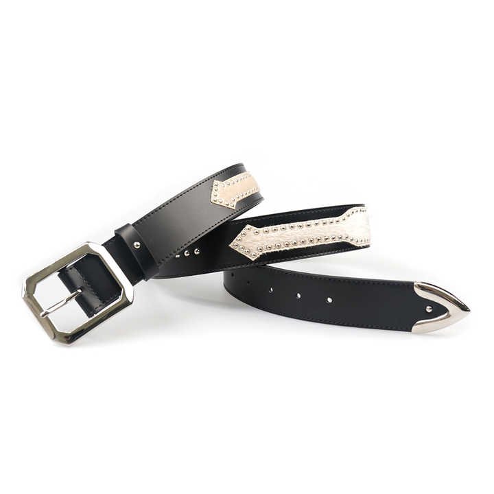 Designer Studded Punk Rock Rivets Jeans Belt for Men Vintage Arrow Shape Faux Leather Gothic Goth Belt With Square Belt Buckles - 图片 4