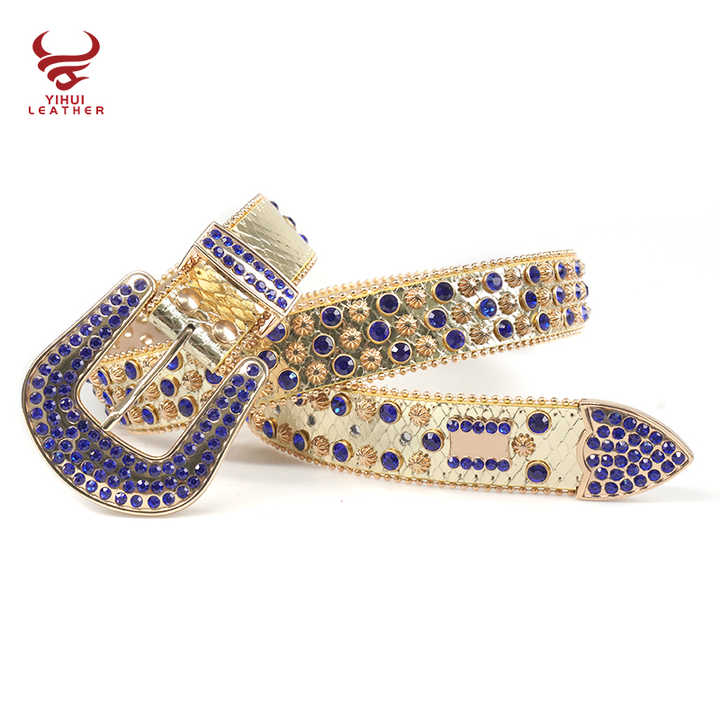 Fashion Luxury Famous Brands Cinturones Woman Diamond Belt Black PU Leather Gold Stud Shiny Rhinestone Belt - 图片 6