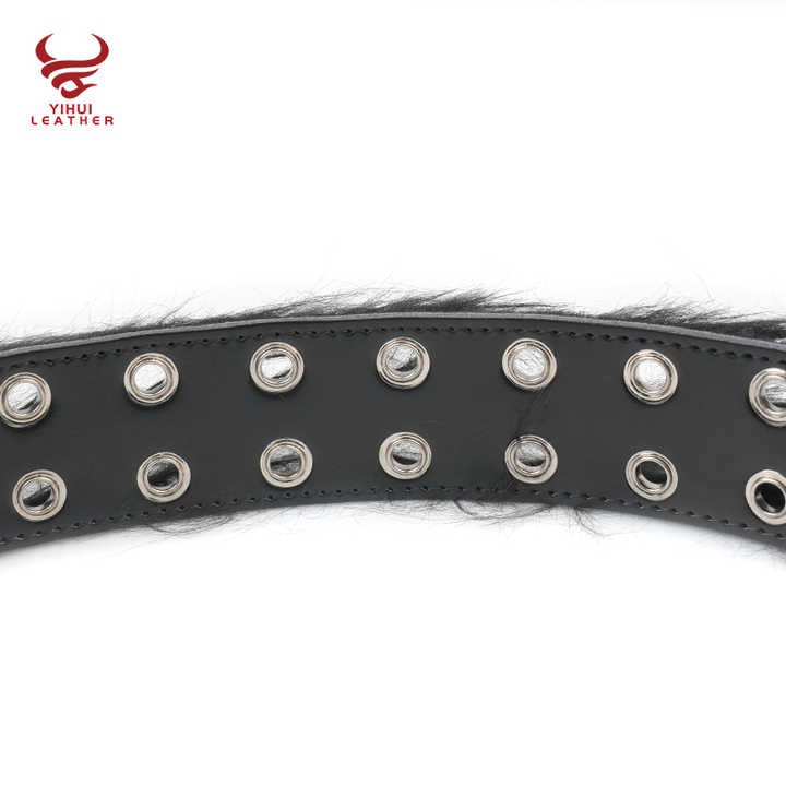 Wholesale Fancy Faux Fur Leather Punk Belt Men Double Pin Buckle Double studded Holes Black Horse Hair PU Leather Belt for Women - 图片 6