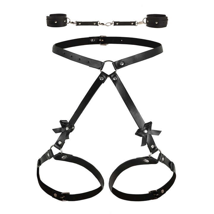 Wholesale Gothic Garter SM Bondage Female Belts Sex Toys Set Leather Sexy Bondage Body Garter Belt With Handcuffs for Girls - 图片 4