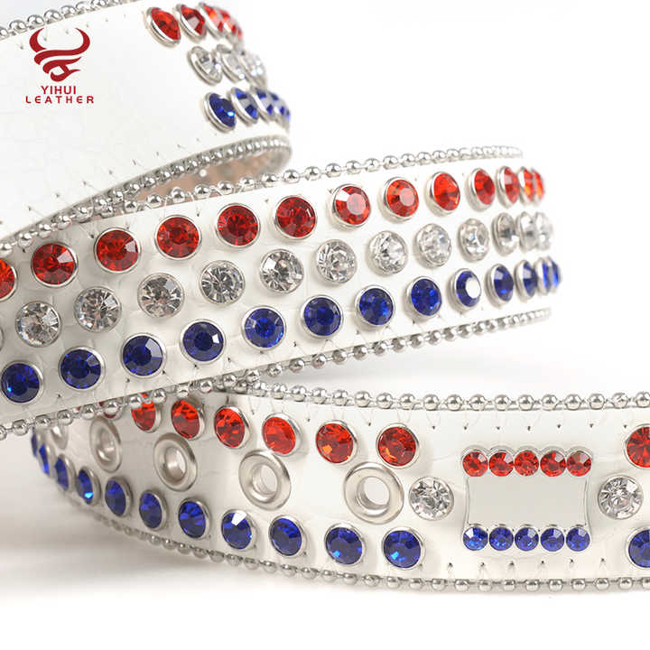 High Quality White Pu Leather Bb Simon Belts Rhinestone Men Crystal Belt Color Mixed - 图片 4