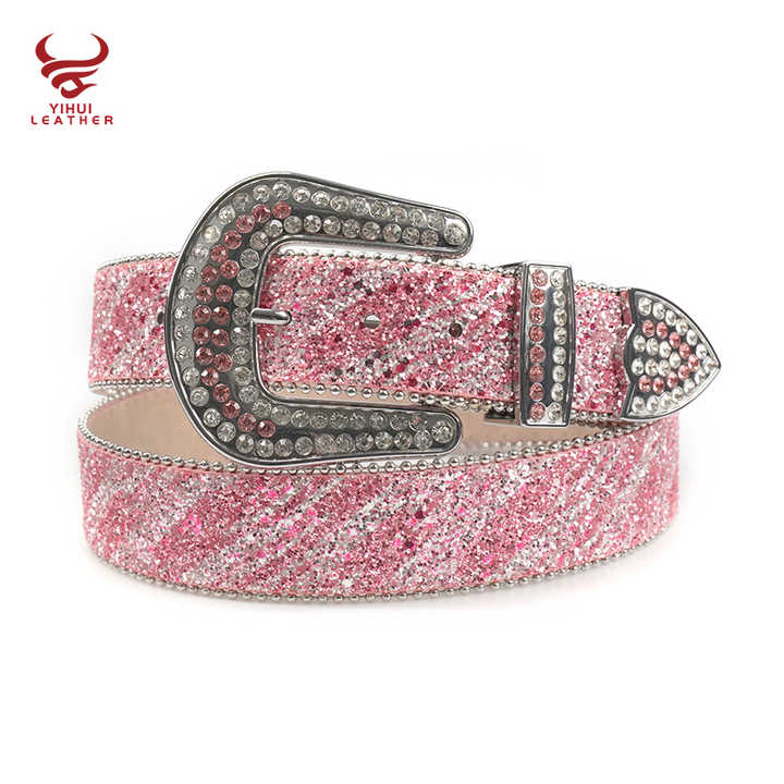 Custom Colorful Girls Leather Bb Belts pink Bling Bling Western PU Leather Star Belt Buckles studded Rhinestones Belt for Kids - 图片 6