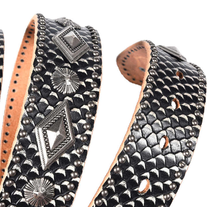 Leather Rivets Belts for Jeans Pants Fashion Studded Punk Ladies Belt Vintage Snake Pattern Genuine Leather Belt for Women - 图片 2