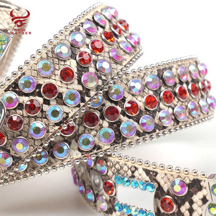 Fashion Western Cowboy Bb Simon Multi Color Crystal Rhinestone Belt Streetwear Bling Bling Big Buckle Rhinestones Belt for Men - 图片 3