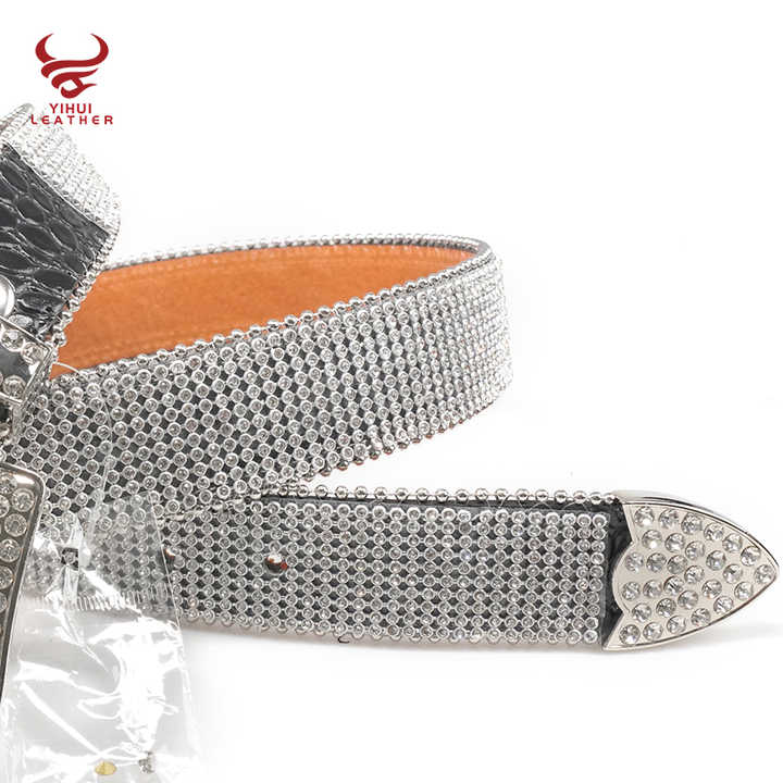 Inspired Designer Belts Strap With Sparkles Leather Shiny White Rhinestone Bling Bling Beaded Belts - 图片 3