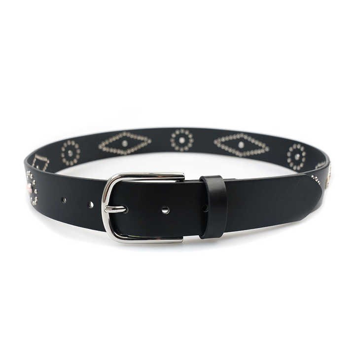 New Vintage Retro Circle Rivets Belt With Alloy Pin Buckle New Trendy Punk Goth Handmade Unisex Studded Metal Rivet Jeans Belts - 图片 2