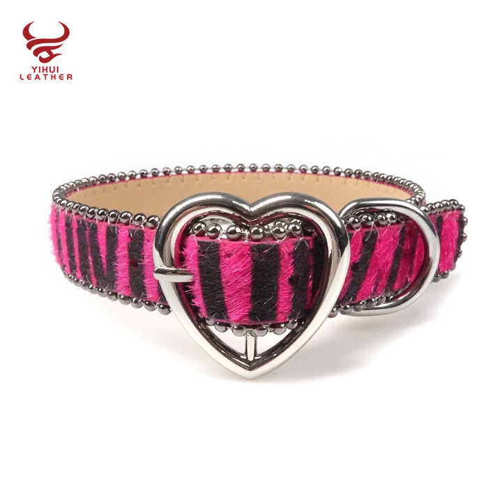 Custom Designer PU Leather Heart Buckle Bling Bling Diamond Pet Collar Beaded Fancy Leather Bb Rhinestone Dog Collar - 图片 2