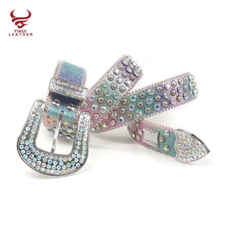 Famous Brands Removable Buckle Bling Crystal Belt Man Western Boy Stud Conchos Screw rainbow Rhinestone Belts - 图片 2