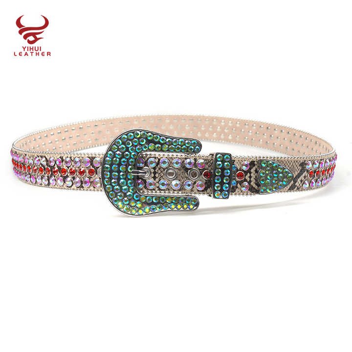 Fashion Western Cowboy Bb Simon Multi Color Crystal Rhinestone Belt Streetwear Bling Bling Big Buckle Rhinestones Belt for Men - 图片 4