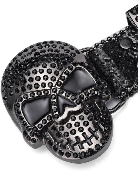 New Diamond Cowgirls PU Belt Bling Bling Western Goth Y2k Streetwear Skull Buckles Punk Style Studded Rhinestone Belt Man Woman - 图片 5