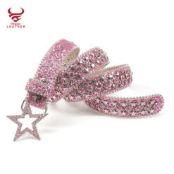 Custom Colorful Girls Leather Bb Belts pink Bling Bling Western PU Leather Star Belt Buckles studded Rhinestones Belt for Kids