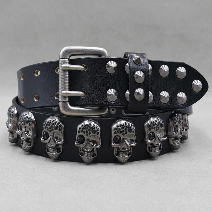 New Fashion Halloween Medieval Renaissance Belt Double Grommet Studded Skull Belt for Men Double Prong Vintage Goth Punk Belts