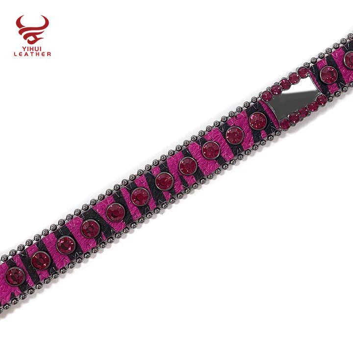 Custom Logo Diamond Dog Bark Collar Leather Strap Accessories Bling Bling Violet Rhinestone Leather Pet Collar BB Belts - 图片 6