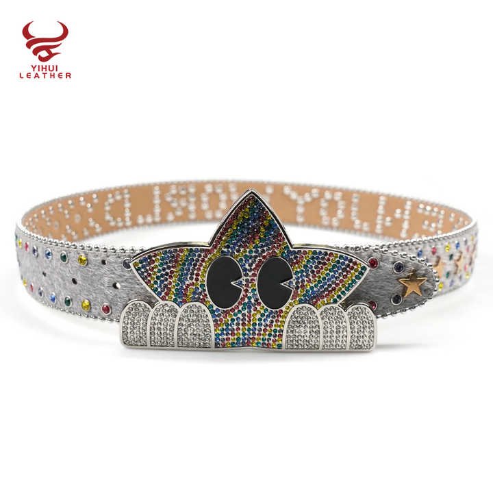 Western Cowboy Cowgirl Bling Studded Leather Belt for Jeans Pants Designer White Rhinestone Belt With Star Buckle for Men Women - 图片 2