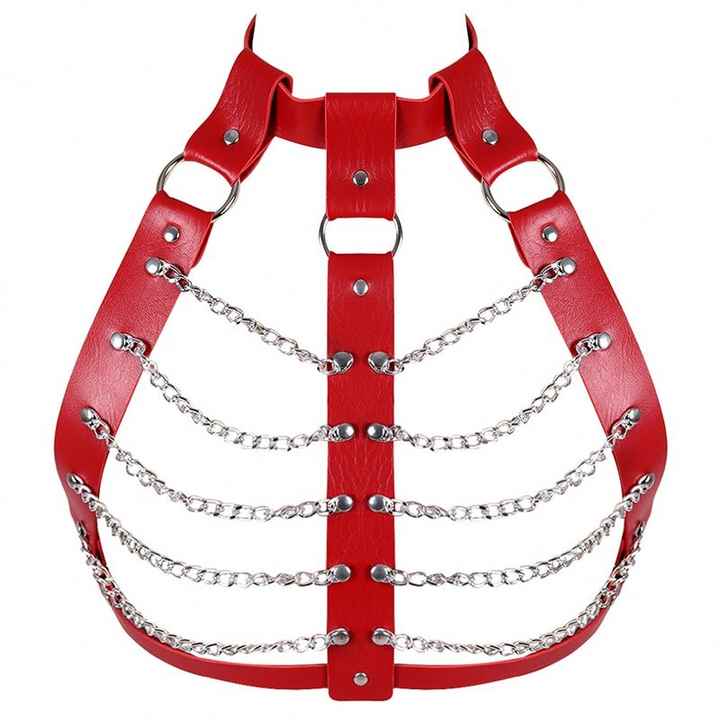 Wholesale Black Leather Tassel Chain Harness Bondage Belts Open Bra Gothic Punk Cosplay Belt Women Leather Body Harness Belts - 图片 6