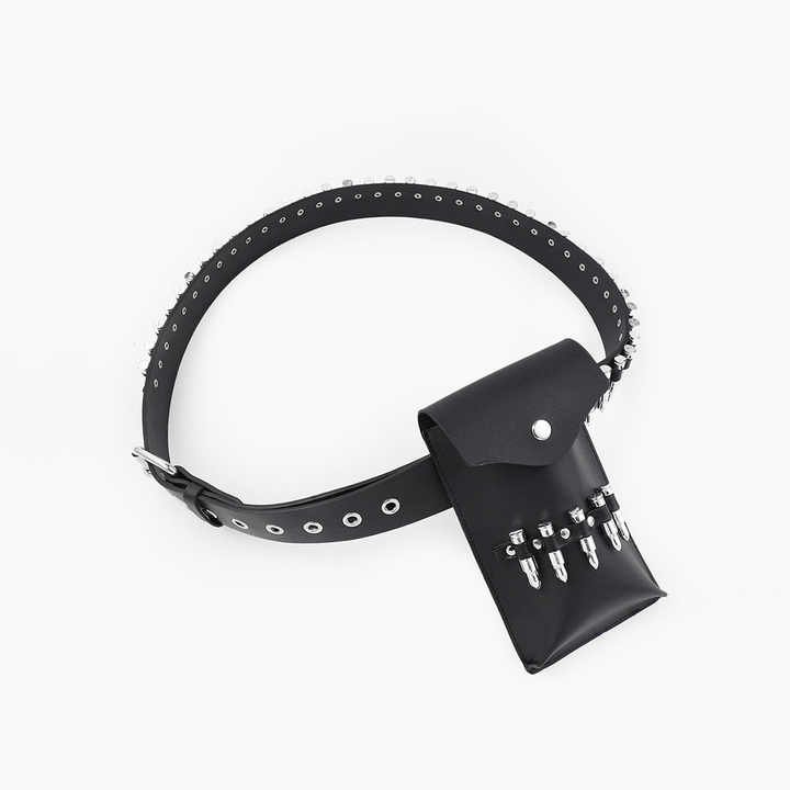Punk Belts Bag for Hip Hop Women Jeans Metal Punk Rock Rivet Belt With Bright Pyramid Black PU Leather Studded Bullet Belts Bags - 图片 5