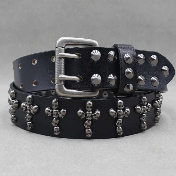 New Fashion Halloween Medieval Renaissance Belt Double Grommet Studded Skull Belt for Men Double Prong Vintage Goth Punk Belts - 图片 6