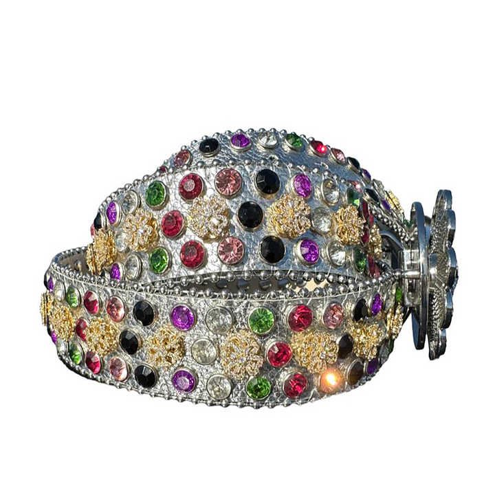 Custom logo PU Leather Rivet BB Belt Strap Designer Shiny No Buckle Diamond Studded Flower Rhinestone Belts for Men Women - 图片 5