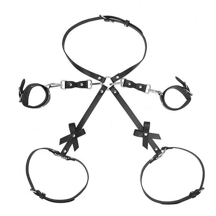 Adults Supplies, Latest Design Bdsm Bondage Fetish Adult Sexy Leather Lingerie Costume Harness With Hand Restraint Cuffs - 图片 3