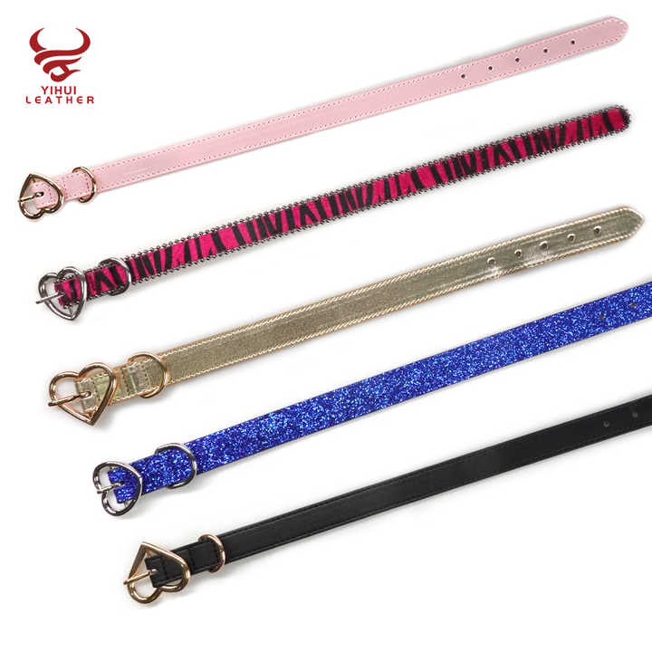 Custom Designer PU Leather Heart Buckle Bling Bling Diamond Pet Collar Beaded Fancy Leather Bb Rhinestone Dog Collar - 图片 3