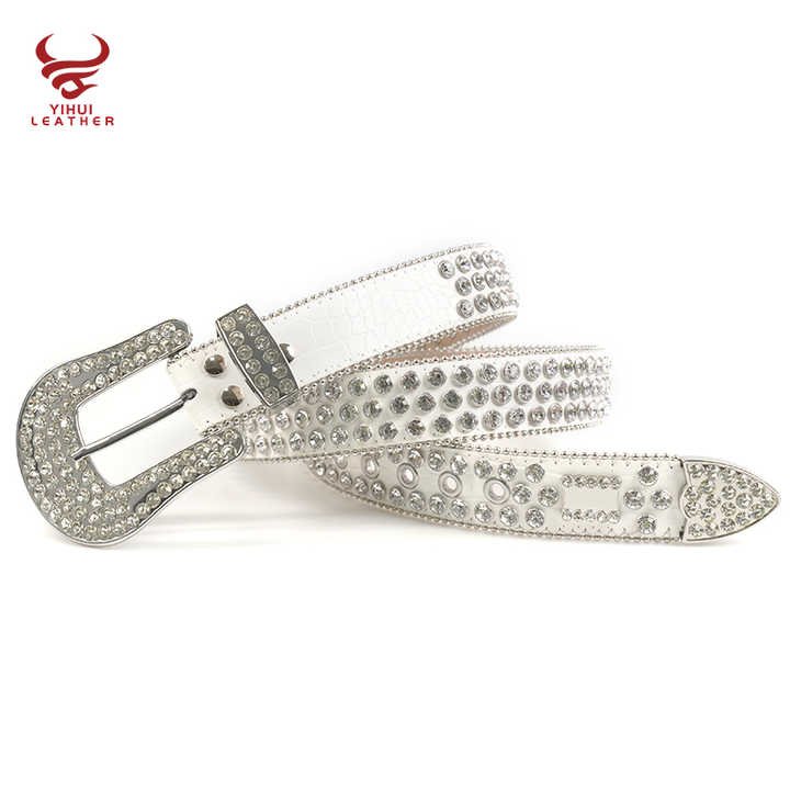 New Style 1.5inch Custom Bedazzled Western Synthetic Diamond PU Leather Belt White Rhinestone Designer Belt Bb Simon - 图片 4