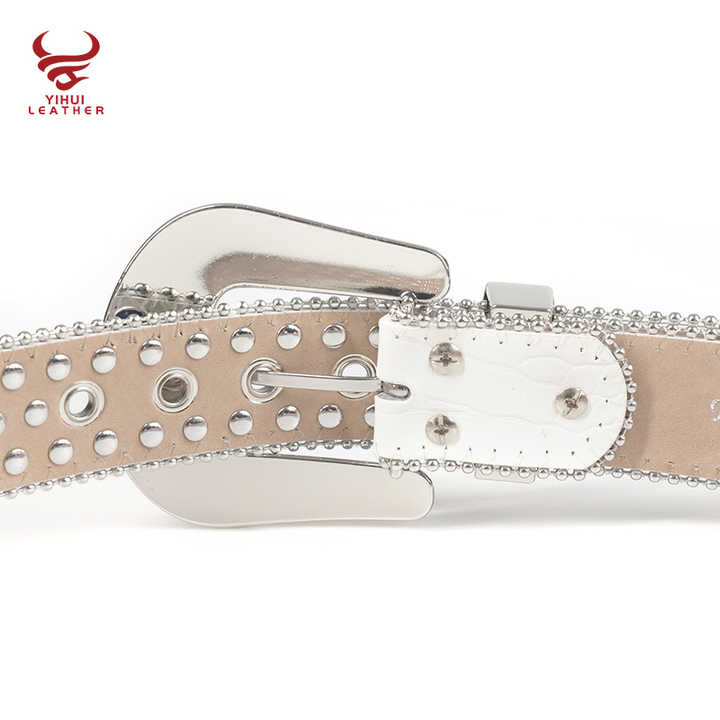 High Quality White Pu Leather Bb Simon Belts Rhinestone Men Crystal Belt Color Mixed - 图片 6