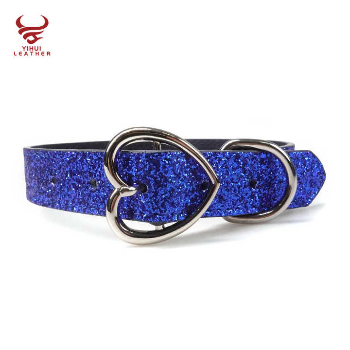 Custom Designer PU Leather Heart Buckle Bling Bling Diamond Pet Collar Beaded Fancy Leather Bb Rhinestone Dog Collar - 图片 4