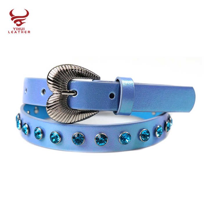 Designer New Crystal Leather Girls Chains Belts studded Rhinestone Belt Heart Buckle Colorful Leather Big Diamond Belts for Kids - 图片 4