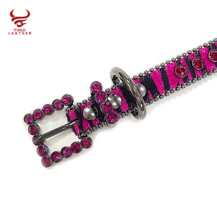 Custom Logo Diamond Dog Bark Collar Leather Strap Accessories Bling Bling Violet Rhinestone Leather Pet Collar BB Belts - 图片 5