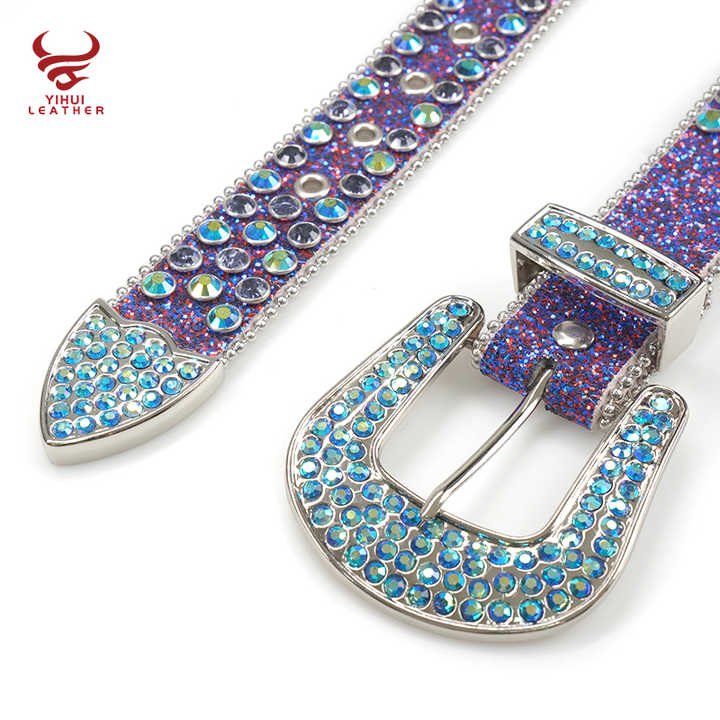 Manufacture Famous Brand Genuine Leather Belts Shiny Bling Designer Rhinestones Belt - 图片 2
