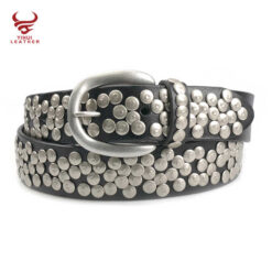 Wholesale Metal Mushroom Studded Leather Belt Genuine Leather Belt Luxury Black Punk Rock Cowhide Leather Belt for Man Women