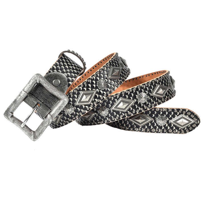 Leather Rivets Belts for Jeans Pants Fashion Studded Punk Ladies Belt Vintage Snake Pattern Genuine Leather Belt for Women - 图片 5