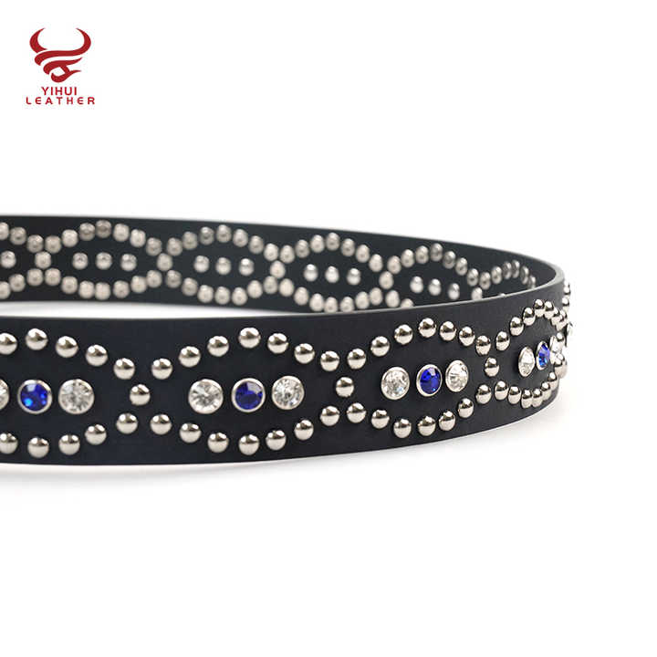 Designer Pin Buckle Bling Bling Mushroom Rivets Pants Belt for Women New Fashion 39mm Width Studded Turquoise Rhinestone Belt - 图片 5