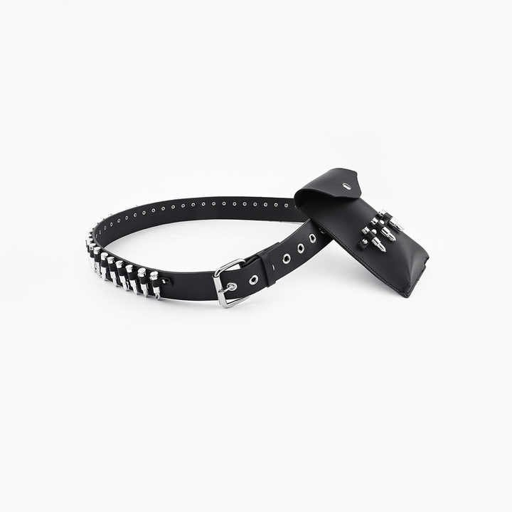 Punk Belts Bag for Hip Hop Women Jeans Metal Punk Rock Rivet Belt With Bright Pyramid Black PU Leather Studded Bullet Belts Bags - 图片 4