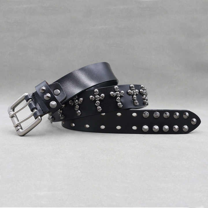 New Fashion Halloween Medieval Renaissance Belt Double Grommet Studded Skull Belt for Men Double Prong Vintage Goth Punk Belts - 图片 5